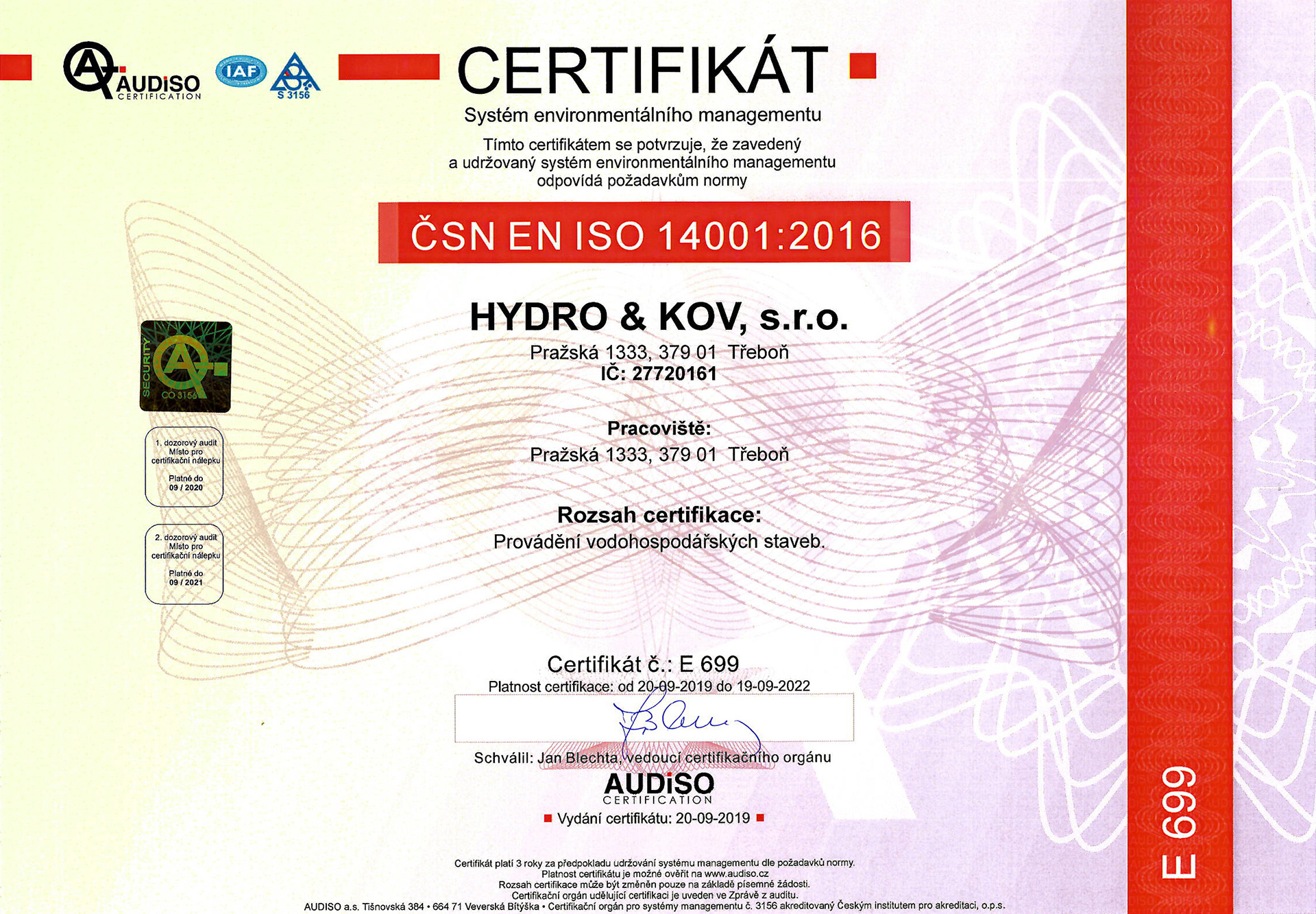 certifikát E 699